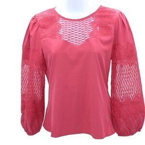 Milk & Honey Women's  Rust Blouse Long sleeve embroidered lace detail  S (NWT)